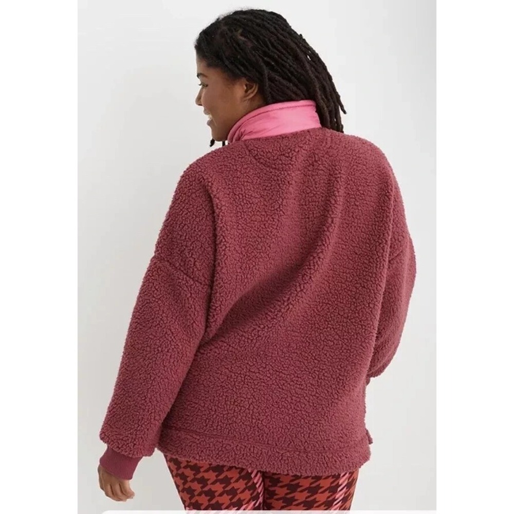 Aerie Women's‎ Sherpa pullover 1/4 zip Sweater Jacket Super Soft Wine Color Sz M - Picture 2 of 11